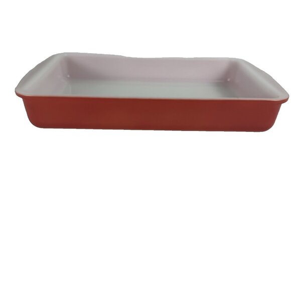 Pyrex Vintage Flamingo Pink 2 Qt. Casserole Dish 232 Baking Pan USA White MCM 50 - Picture 2 of 13